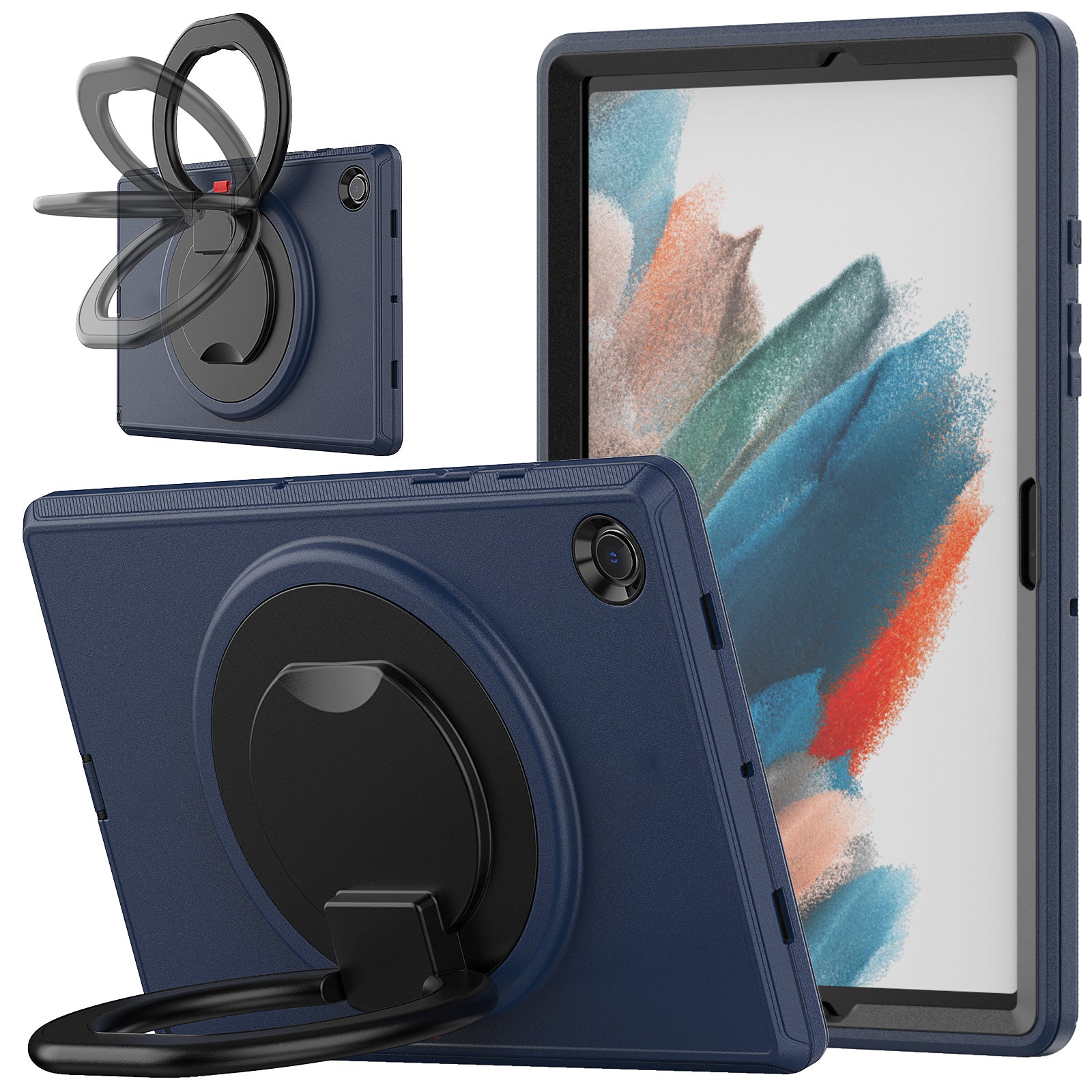 For Samsung Galaxy Tab A8 10.5 (2021) (2022) X200 X205 Handle Kickstand PC TPU Shockproof Tablet Case -Black Baby Blue For Samsung Galaxy Tab A8 10.5 (2021) (2022) X200 X205 Handle Kickstand PC TPU Shockproof Tablet Case -Black Baby Blue